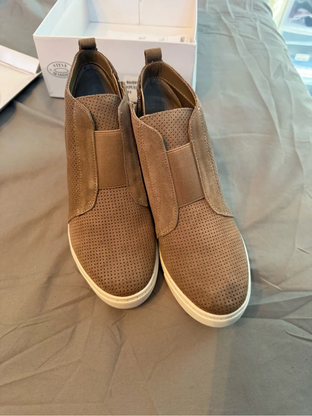 Steve Madden Taupe Perforated Wedge Sneaker